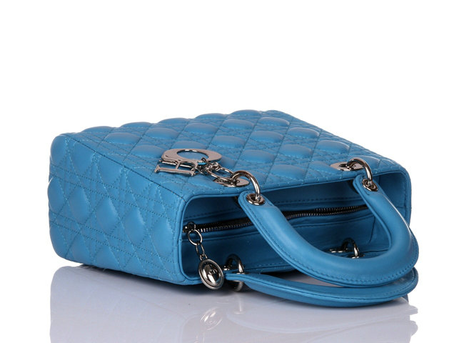 lady dior lambskin leather bag 6322 light blue with silver hardware - Click Image to Close
